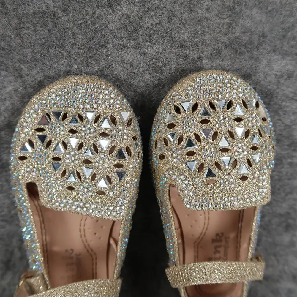 Link Shoes Kids Toddler 7 Mary Jane Flats Adjustable Strap Rhinestone Sparkly